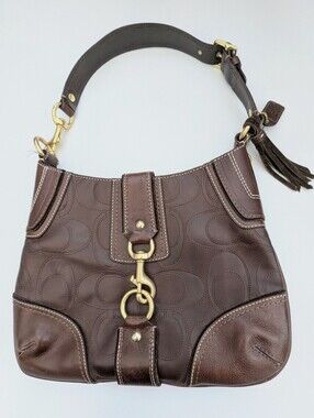 Vintage Coach Hampton Brown Embossed Stitch Signature Leather Hobo Bag/Purse